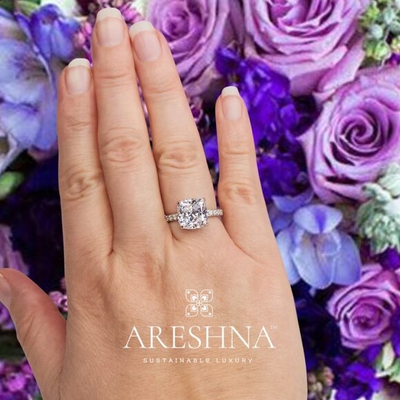 5 Carat Cushion Cut Lab Created Diamond Engagement Ring Promise Wedding … - Picture 3 of 13